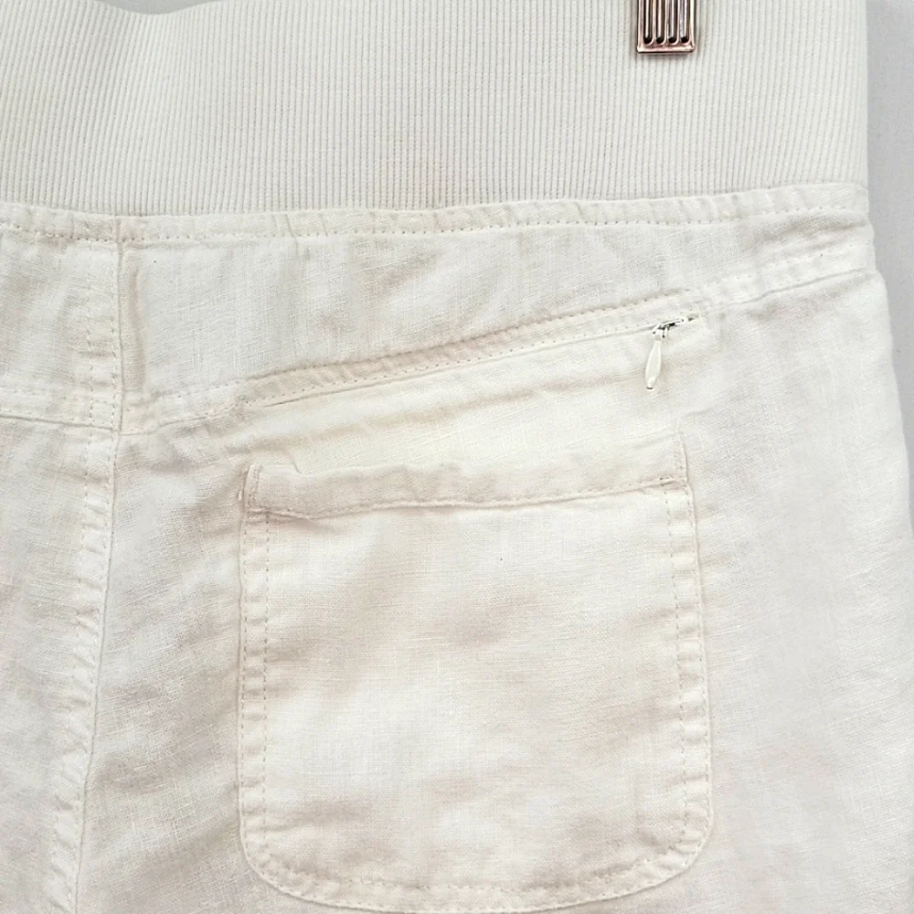 Athleta 100% Linen Pull On Drawstring Shorts White Size 8